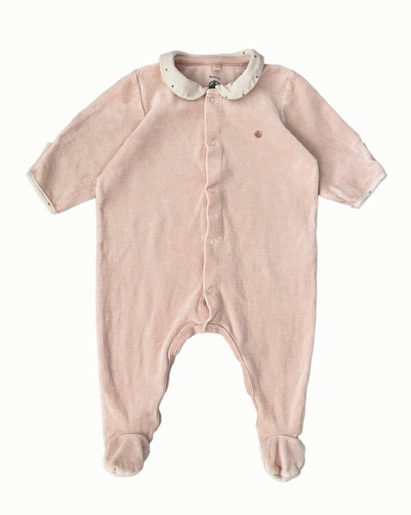 אוברול קטיפה ורוד לתינוקות Petit Bateau