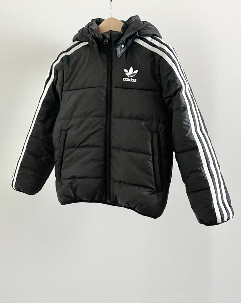 מעיל מרופד שחור עם 3 פסים לילדים Adidas