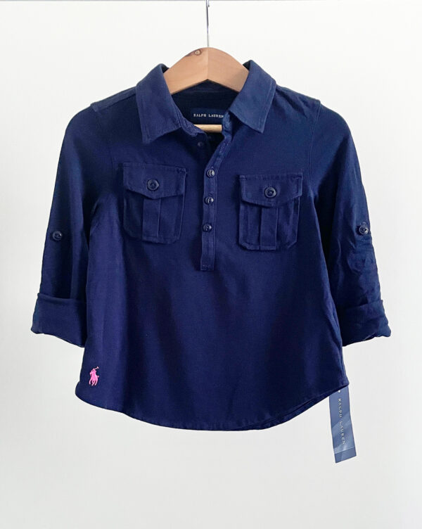 חולצה חצי מכופתרת כחולה לילדות Ralph Lauren