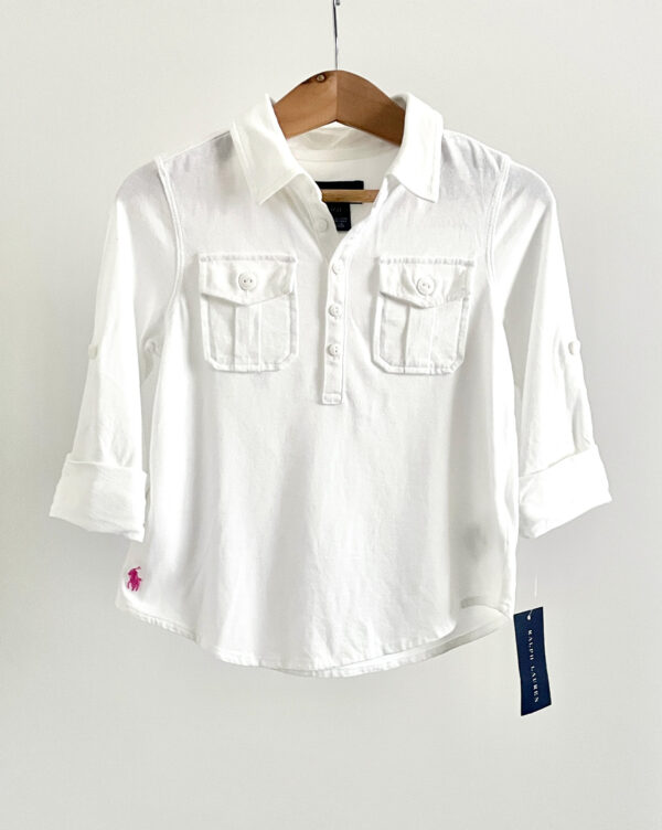 חולצה חצי מכופתרת לבנה לילדות Ralph Lauren