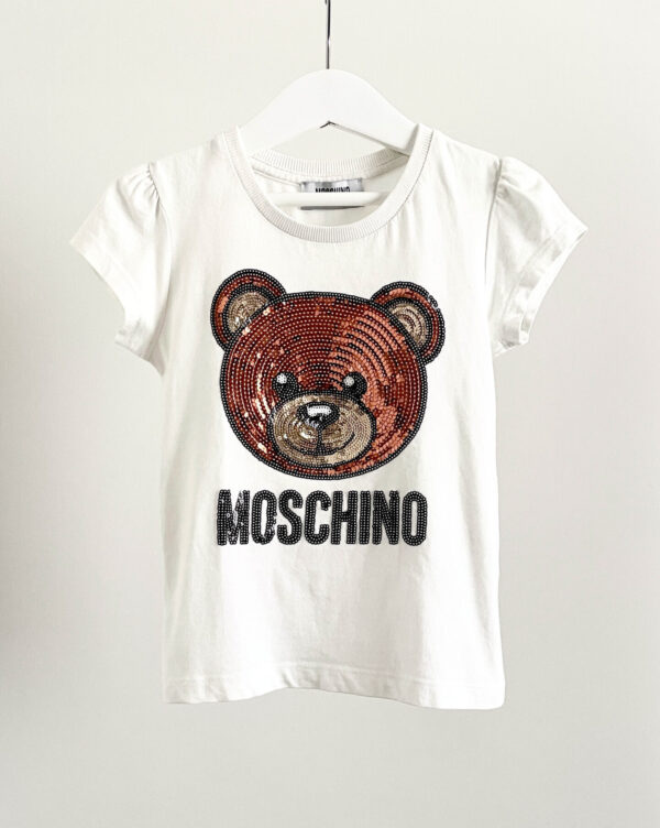 טישרט מותג קצרה עם פאייטים לילדות Moschino