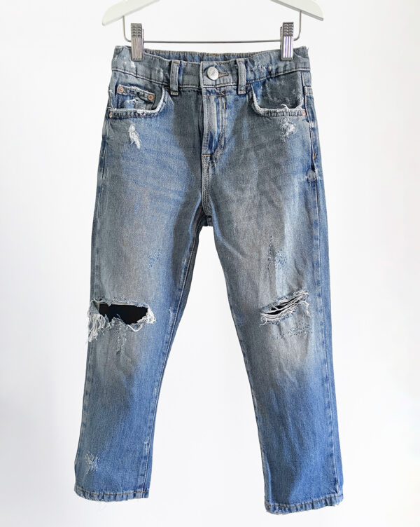 ג'ינס משופשף עם קרעים לילדות ZARA